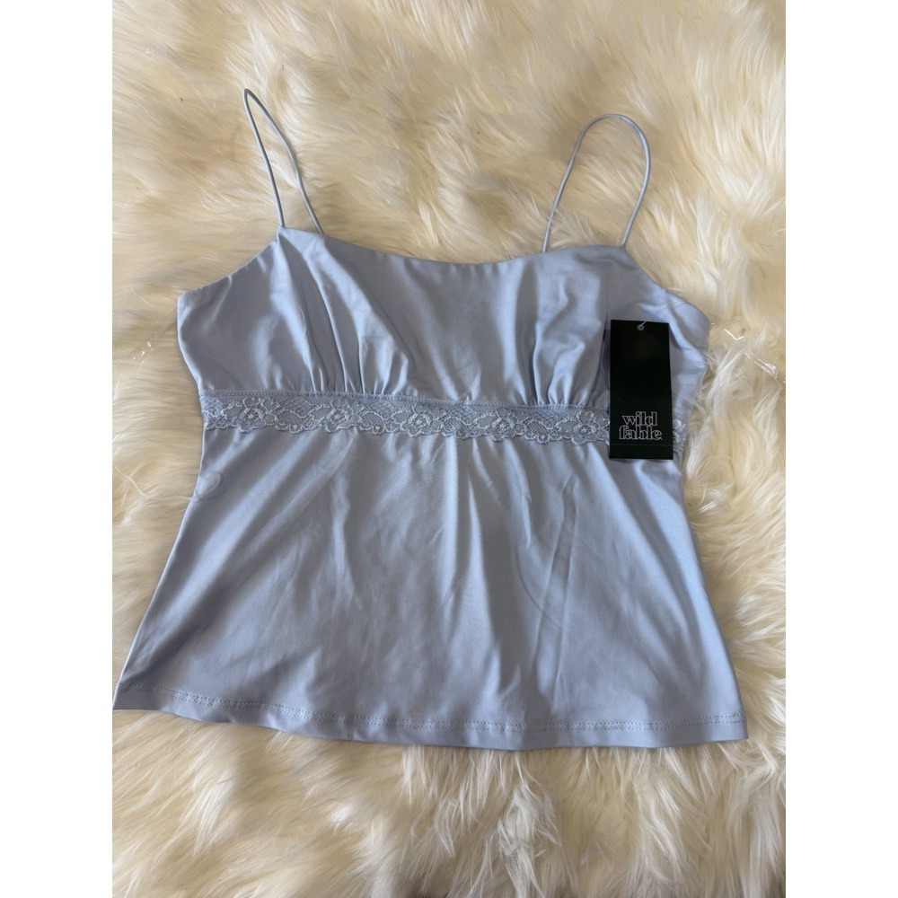 Wild Fable Women's XS Light Blue Camisole Tank Top Lace Trim Stretch Summer Y2K